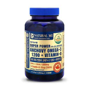 내츄럴365 슈퍼파워 엔초비 오메가3 1200+비타민D 1병-3개월분