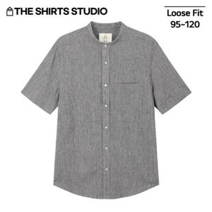 [더셔츠스튜디오]그레이 반팔루즈핏 린넨혼방 차이나카라셔츠(TS