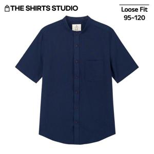 [더셔츠스튜디오]네이비 반팔루즈핏 린넨혼방 차이나카라셔츠(TS