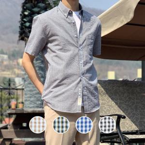 [더셔츠스튜디오]반팔 시어서커 미니체크 버튼다운 셔츠