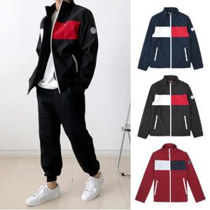 타미힐피거 남성 컬러블록 집업 자켓