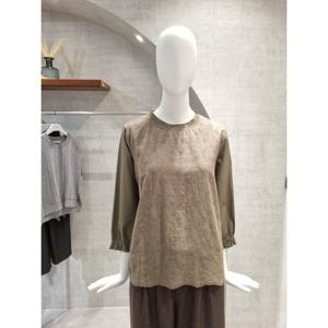 페이지플린  (F5CTS007) 라운드넥 레이스 배색 셔링 긴팔 티셔츠