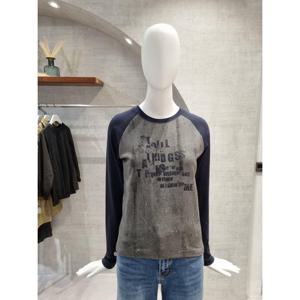 페이지플린  (F5CTS508) 라운드넥 옆 셔링 페인팅 긴팔 티셔츠