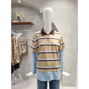 페이지플린  (F5CTS505) 카라넥 셔츠 배색 단가라 티셔츠