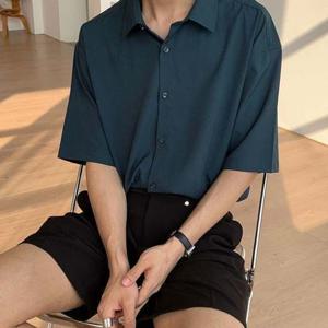 남자 출근룩 캐주얼 오버핏 차르르소재 쿨 반팔 셔츠