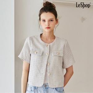 [르샵] 라운드넥 페이크 포켓 반팔 트위드 자켓 (DQ2JK003A)