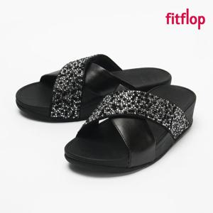 핏플랍 슬리퍼 루루 크리스탈믹스 메탈릭 크로스 슬라이드 여성 블랙 JE2-090