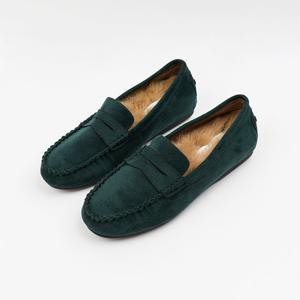 [신난다슈]여성 털 로퍼 단화 2cm 모카신 플랫 슈즈 토끼털 기모 스웨이드 GDR25540 그린