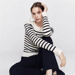 지오다노 여성 크루넥 긴팔 스트라이프 니트 355908 354677