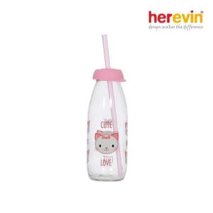 헤르빈 (헤르빈) 고양이 유리물병 핑크 (빨대포함) 500cc