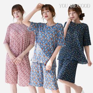 유아굿 26SS 최신상 플라워 플리츠 라운지웨어 상하의 셋업 6종 (티셔츠3종+반바지3종)