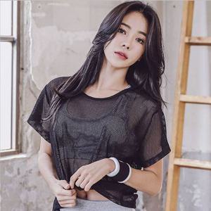시스루티셔츠 여자크롭티 망사 메쉬 레이어드티