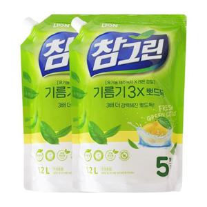 참그린 주방세제 녹차 기름기 2X 뽀드득 리필 1.2L x2