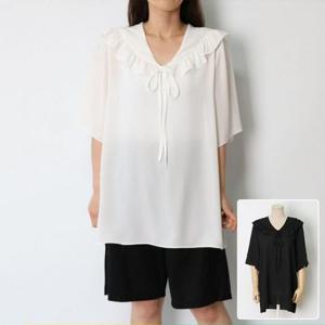 305E293S 빅사이즈 쉬폰 프릴 블라우스 카라