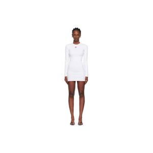 26 SS 마린세르 여성 화이트 문 로고 골지 저지 LS 크루넥 미니 드레스 252020F052006