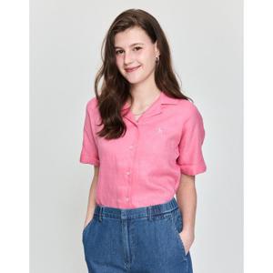 헤지스 여성 25SS 스테디셀러린넨100%핑크 솔리드 반소매 셔츠 WSSH5BC44P2