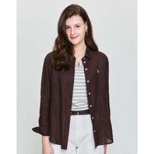 헤지스 여성 25SS 스테디셀러린넨100%다크브라운 솔리드 레귤러핏 긴소매 셔츠 WSSH5BC30W3