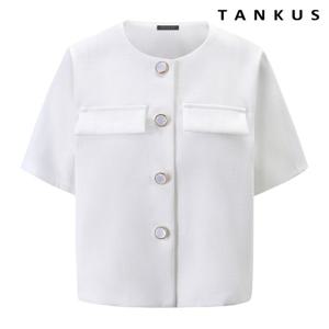 [탱커스]페이크 포켓 라운드넥 트위드 반팔 자켓 (TY2JK001L0)