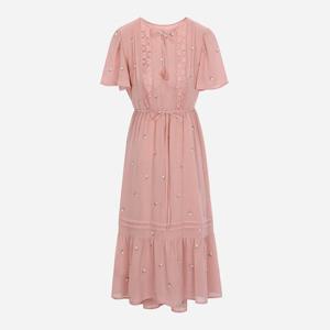 [써스데이아일랜드] 쉬폰 플라워 전판 자수 원피스 (T256MOP141W) T256MOP141