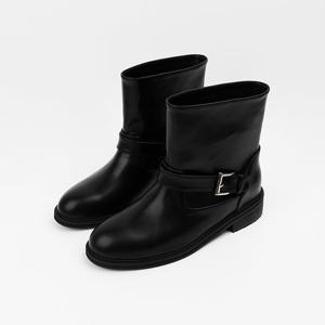 [신난다슈] 여성 앵클부츠 3cm 여자 통 넓은 숏 앵글 부츠 버클 발편한 통굽 FL257019 블랙