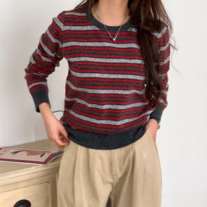 [샵앤][샵앤] 국산 여성 배색 단가라 긴팔 니트티 21DS-WKN-4889