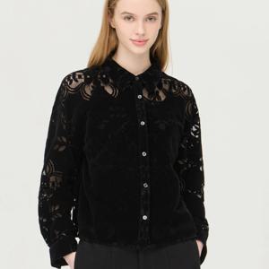 [베네통]메쉬 블록 벨벳 블라우스 BABL91541