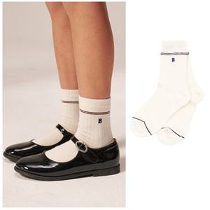 [빈] 빈2 (BZ13AS01IV) 아동 남여공용 버건디 배색 아이보리 골지 양말 초등 BZ13AS01IV