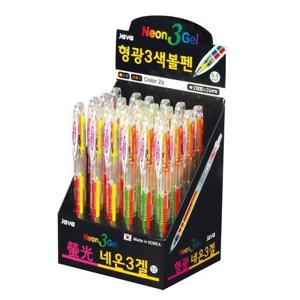 디스플레이용 네온 3겔 형광3색볼펜 0.5mm (24본입) 형광3색볼펜 볼펜 펜 디자인펜 디자인볼펜 문구용펜 사