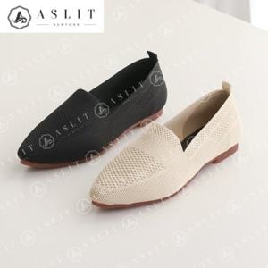 [애슬릿] 여성 발 편한 스틸레토 말랑 니트 플랫 로퍼 1cm