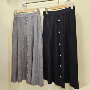 스테파니 HC07 큐빅단추  포인트 A라인 니트 롱 스커트 A25SK5408