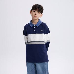 [내셔널지오그래픽키즈]K261UTS930 컬러 블럭 카라 긴팔 티셔츠 NAVY