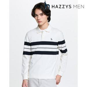 헤지스 남성 (HZTS6A204CR) 크림 패턴 긴팔 피케 폴로셔츠