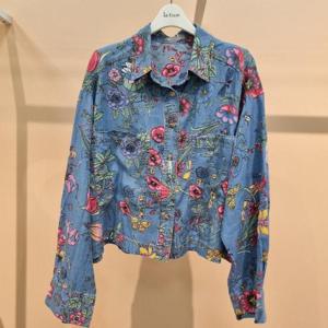 라티움 HC34 봄 꽃청배색 숏짧은 루즈핏 청남방셔츠 T2613Bl20