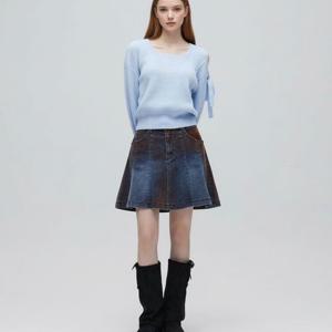 [에고이스트]벨벳 배색 데님 미니 스커트  ES1DS160