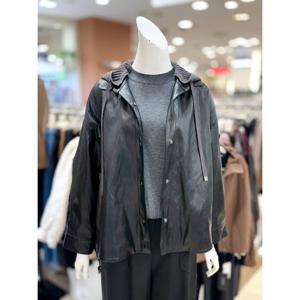 [트리아나]니트 후드 인조 가죽 점퍼 AL3WA08