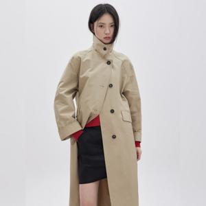 [쥬크]싱글 버튼 하이넥 루즈핏 롱 트렌치코트 (Z261MSI001)