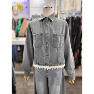 밸리걸 세이브존01 레이스 배색 카라넥 연청 데님 숏 자켓 618250