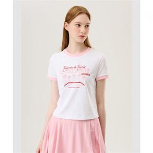 르꼬끄 여성 크롭 링거 그래픽 반팔티 화이트QP322TRS72 409307