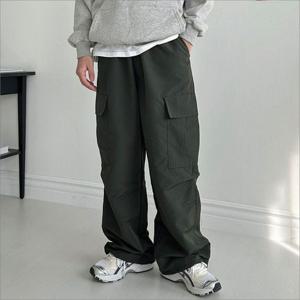 남자 밑단 카고바지 조거팬츠 스트링 와이드핏 밴딩