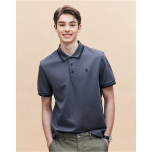 헤지스 남성 25SS AIRY TWILL 차콜 더블 팁 배색 카라 티셔츠 HZTS5B437G3