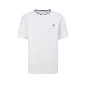 헤지스 남성 25SS 스테디셀러 화이트 라인배색 면혼방 반팔티셔츠 WHTS5B009WT