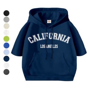 이라인 국산 캘리포니아 반팔 오버핏 후드티 남녀공용 특양면