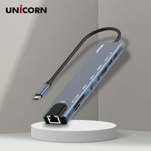 유니콘 8IN1 LAN포트 HDMI USB멀티허브 USB-C통신포트 PD87W충전 4K미러링 TF SD카드리더 TCH-L60