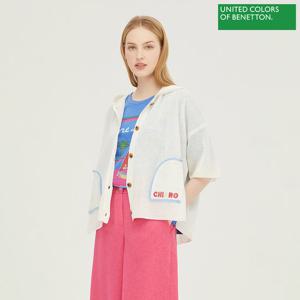 베네통 백 자수 후드 반팔 가디건 BAKCB8431_IV