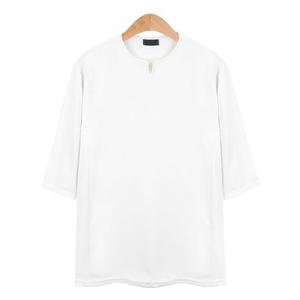 반팔티 포인트 라운드 카라 화이트 7부 티셔츠 CMT012