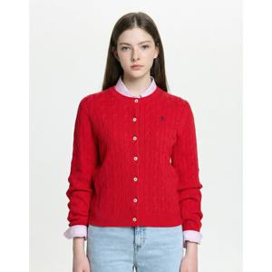헤지스 여성 26SS 20%가격인하아이코닉 케이블 긴팔 크루넥 가디건 레드 HSSW6AC11R2