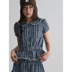 (356465CC1P) [에잇세컨즈] 체크 캡소매 블라우스  블루