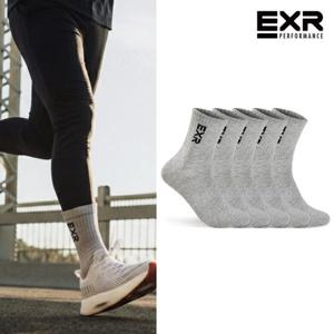 EXR 남성 로고포인트 스탠다드 중목양말 5P_GY