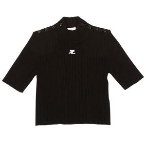 꾸레쥬 323MPU071FI0001 BLACK 여성 크롭 반팔 니트