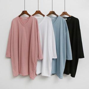 빅사이즈브이넥티 C513L408 코튼무지브이롱박스티 NO